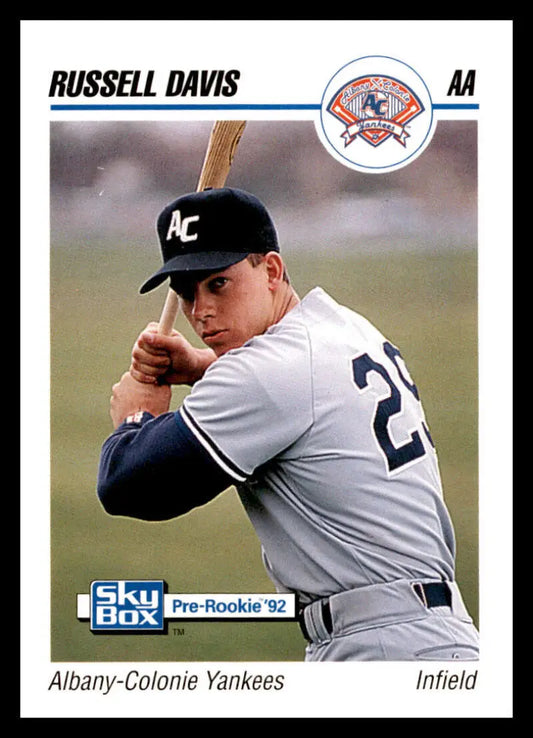 Russ Davis in batting stance on a 1992 Albany-Colonie Yankees baseball card