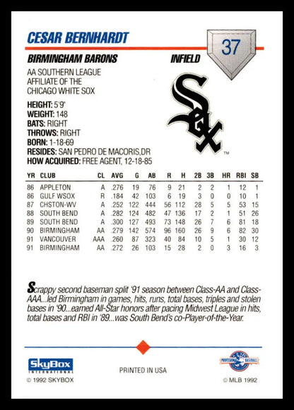 Cesar Bernhardt Birmingham Barons baseball card with Chicago White Sox statistics