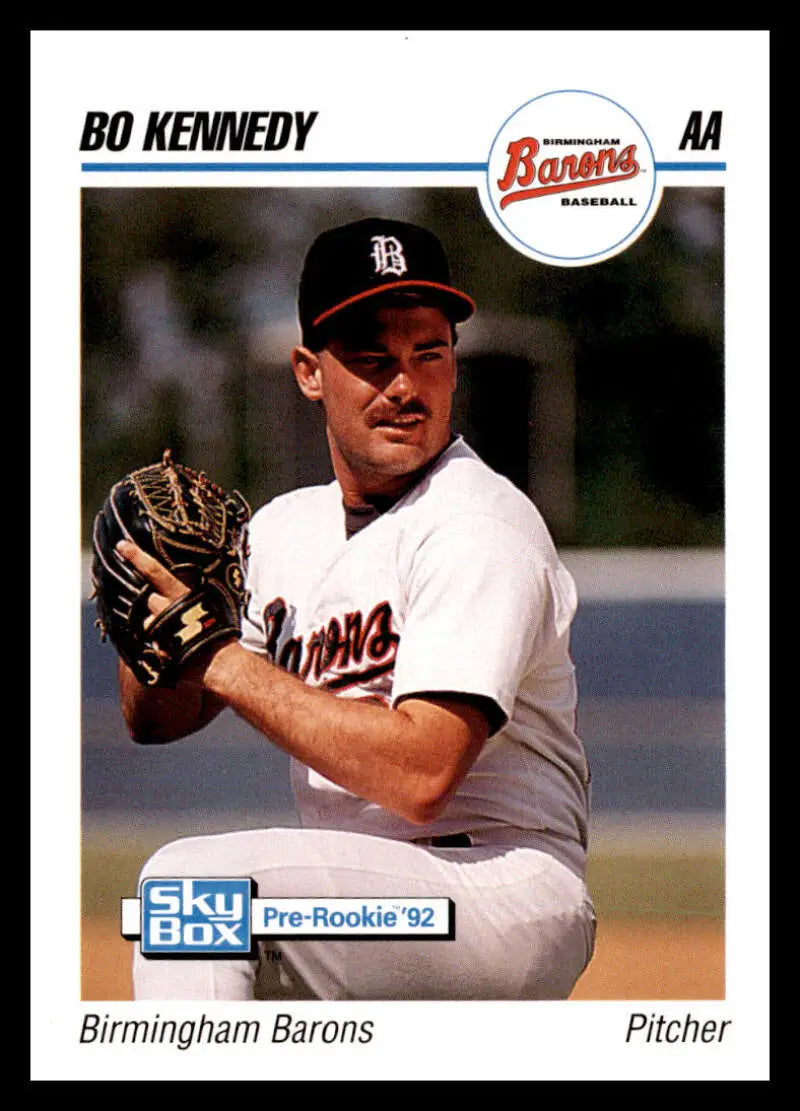 Birmingham Barons baseball card of Bo Kennedy in a white uniform, 1992 Skybox AA #42