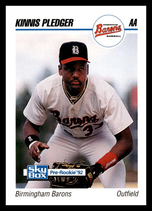 Baseball card of Kinnis Pledger in Birmingham Barons uniform with black B cap