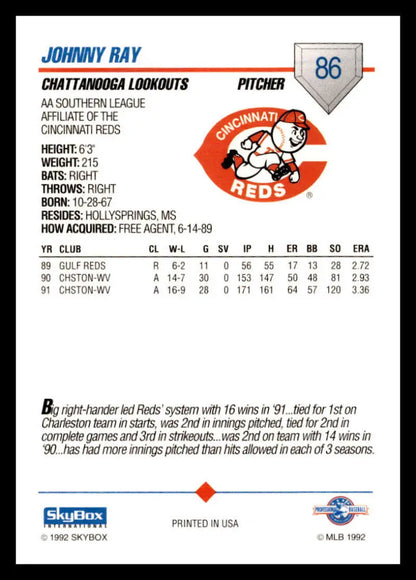 Johnny Ray Chattanooga Lookouts Baseball Card from the 1992 Skybox AA Series