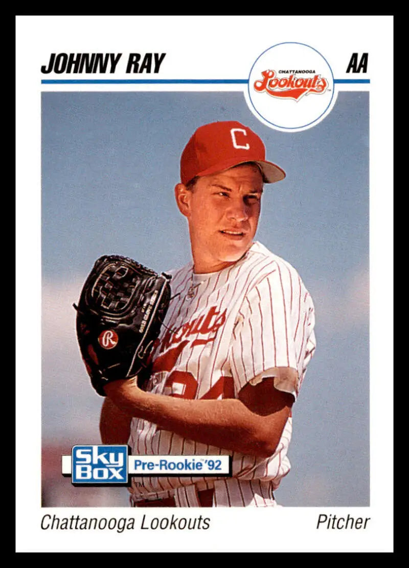 Johnny Ray Chattanooga Lookouts pitcher baseball card in white pinstripes and red cap