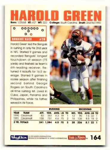 1992 SkyBox Impact #164 Harold Green Cincinnati Bengals Football Card with original gloss