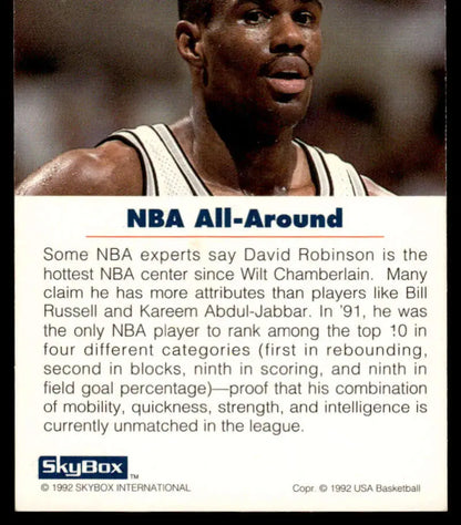1992 SkyBox USA Basketball Card featuring David Robinson’s all-around statistics and abilities