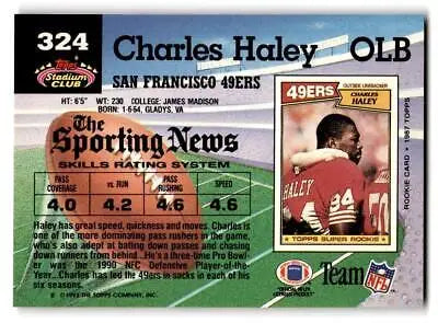 Charles Haley 1992 Stadium Club #324 trading card showcasing the football legend