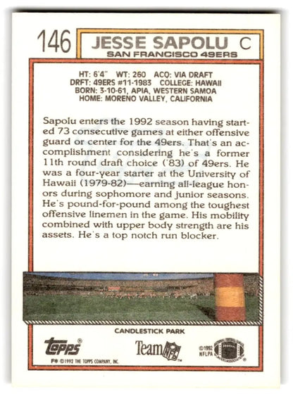 1992 Topps #146d Jesse Sapolu - Trading Cards