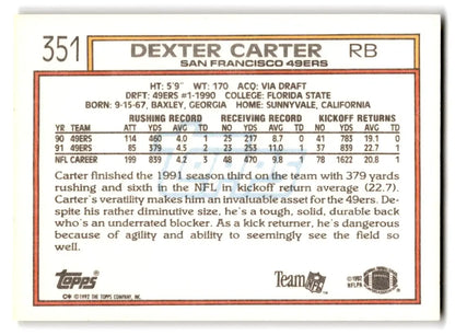 1992 Topps #351b Dexter Carter - Trading Card