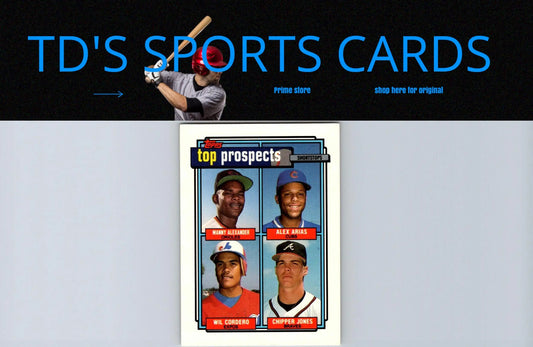 Baseball card featuring four players from 1992 Topps Prospects Shortstops Chipper Jones