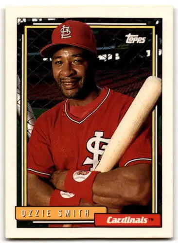 Ozzie Smith baseball card 1992 Topps #760 with original gloss, Near Mint condition