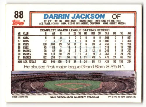 1992 Topps #88 Darrin Jackson NM Near Mint Padres ID:53823 - Trading Cards