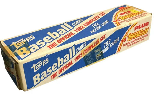 Vintage 1987 Topps Baseball Set displayed in a 1992 Topps Baseball Set Retail box