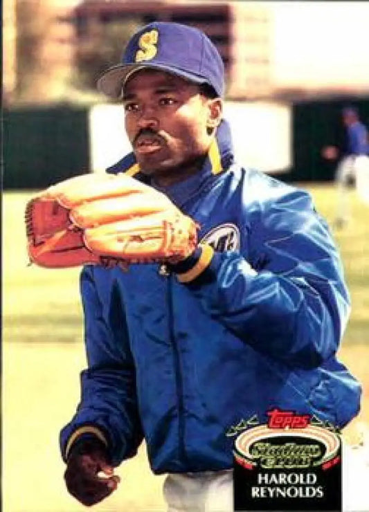 Baseball player in Seattle Mariners gear featured on Topps Stadium Club card