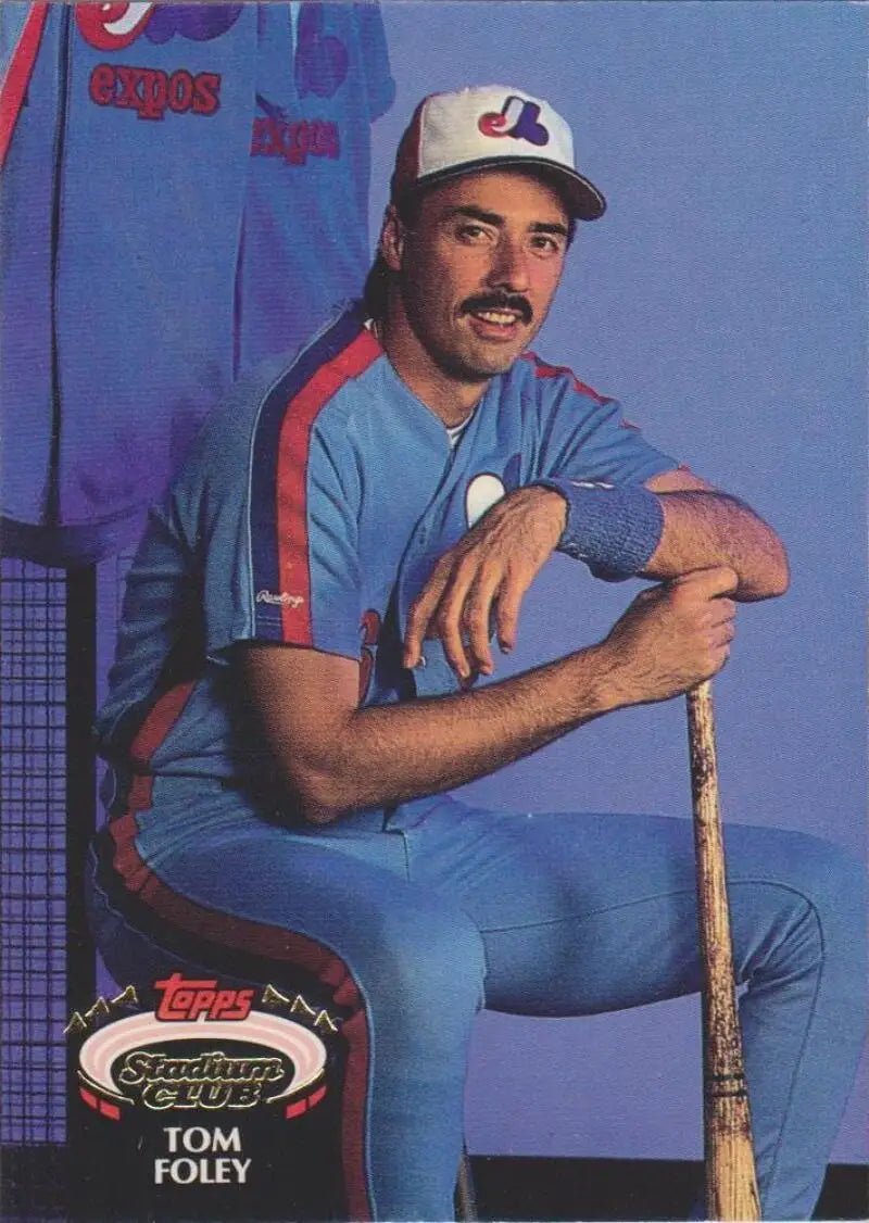 Tom Foley in Montreal Expos uniform with bat for 1992 Topps Stadium Club baseball card
