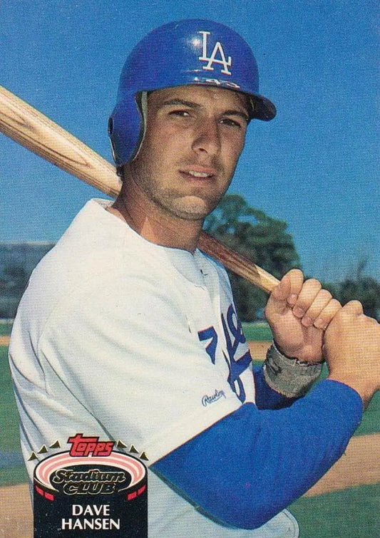 Dave Hansen in Los Angeles Dodgers uniform holding a bat for 1992 Topps Stadium Club card