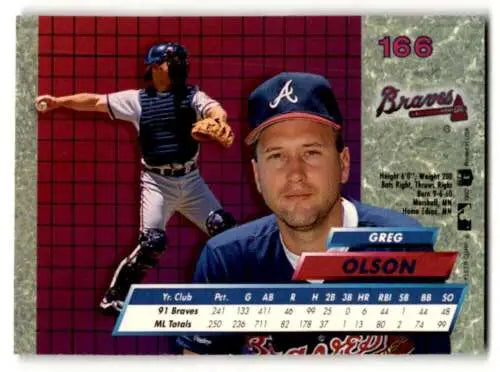 1992 Ultra #166 Greg Olson Atlanta Braves Baseball Card with original gloss finish