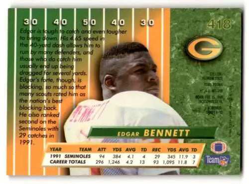 Edgar Bennett Green Bay Packers football card with original gloss and excellent condition