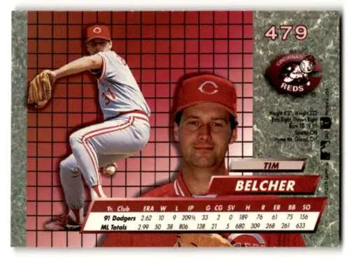 1992 Ultra #479 Tim Belcher Cincinnati Reds Baseball Card with original gloss features