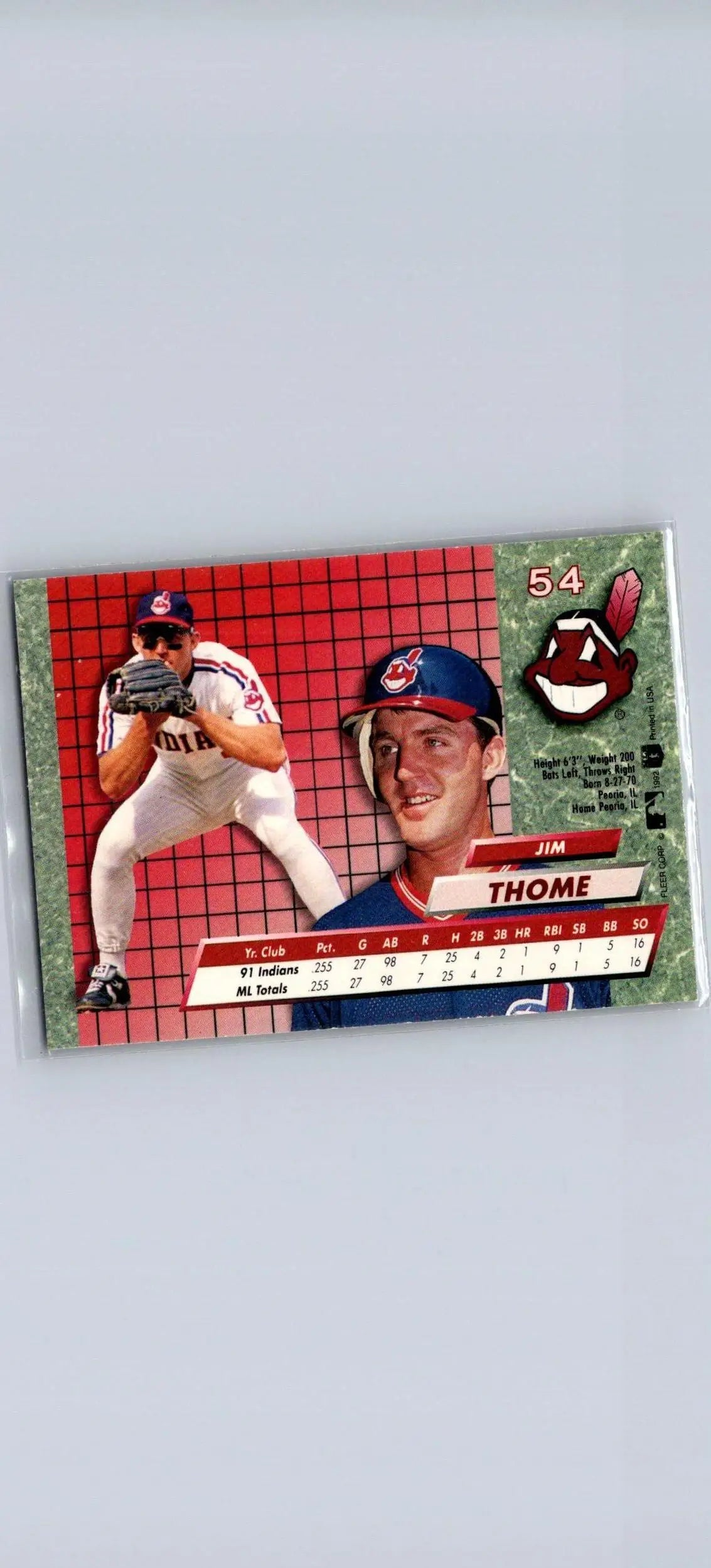 Jim Thome baseball card from 1992 Ultra #54, a must-have for trading card collectors