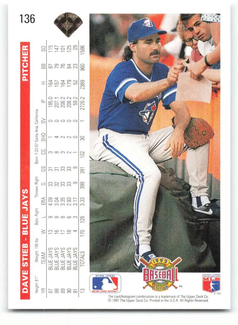 Toronto Blue Jays pitcher Dave Stieb signing autographs on 1992 Upper Deck baseball card