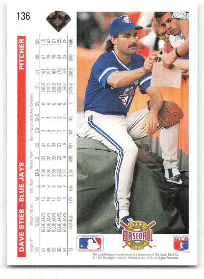 Toronto Blue Jays pitcher Dave Stieb signing autographs on 1992 Upper Deck baseball card