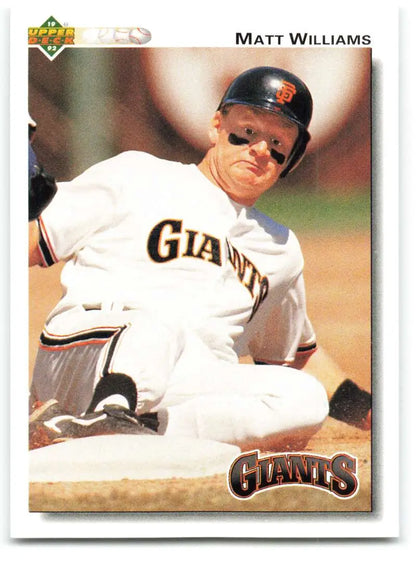 Matt Williams sliding into base in San Francisco Giants uniform on Upper Deck card