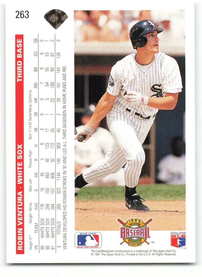 Robin Ventura at bat in Chicago White Sox pinstripe uniform baseball card