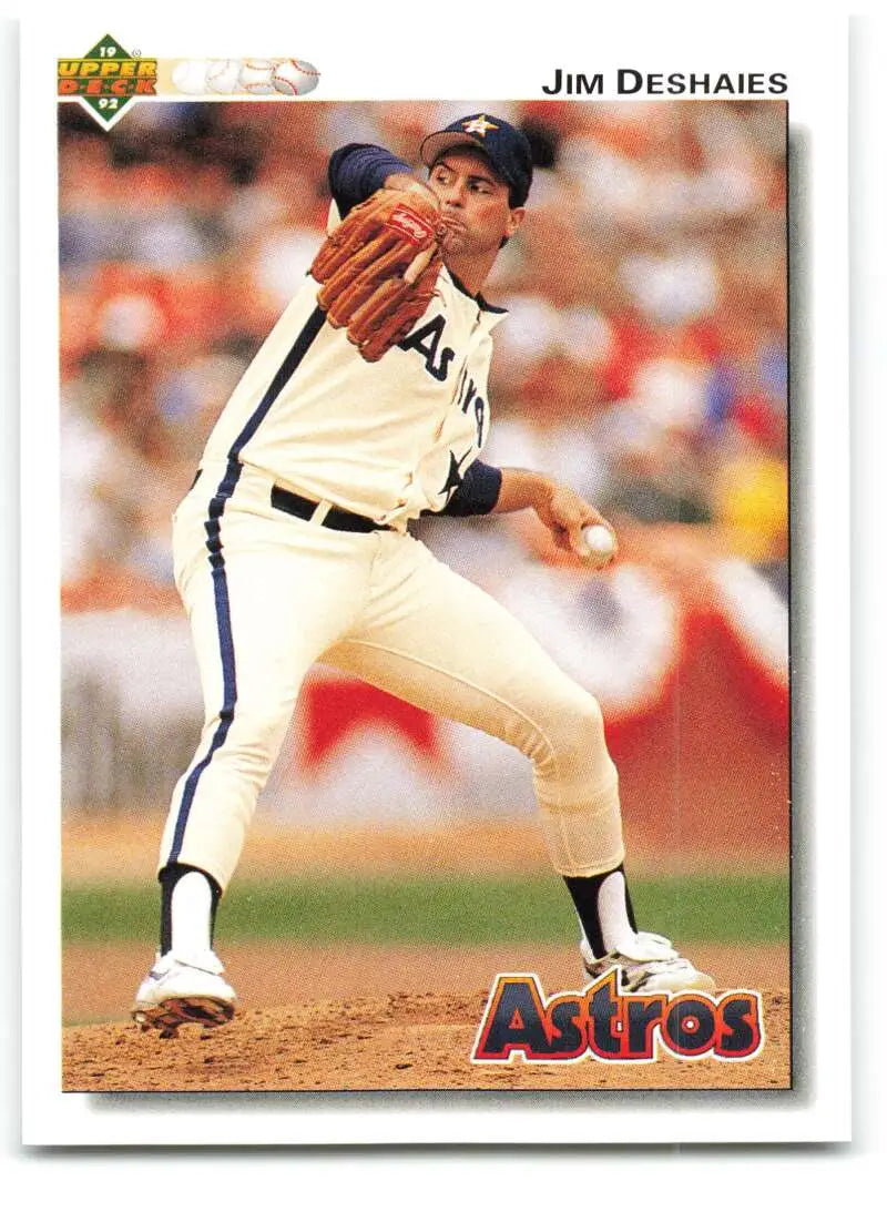 Baseball card of Jim Deshaies, Houston Astros pitcher in a white home uniform