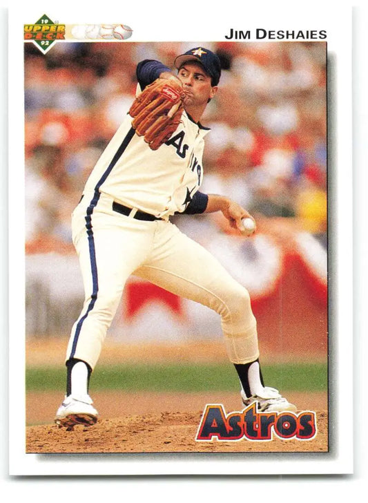 Baseball card of Jim Deshaies, Houston Astros pitcher in a white home uniform