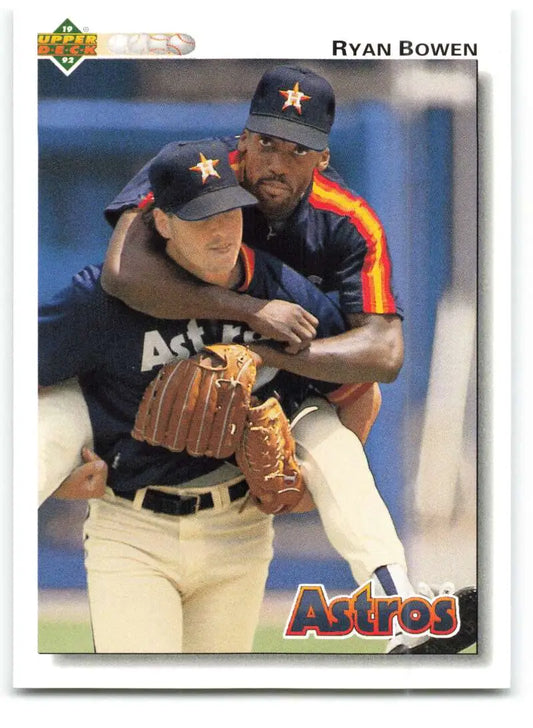 Baseball card showcasing Ryan Bowen and Houston Astros players in playful practice