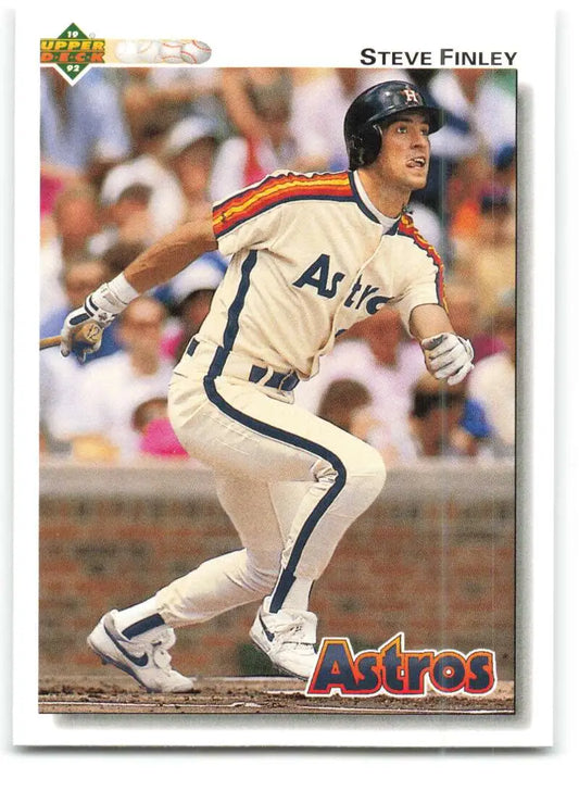 Baseball player Steve Finley in Houston Astros uniform following through on a swing