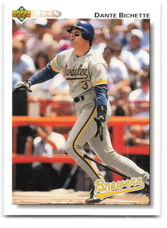 1992 Upper Deck Baseball Card of Dante Bichette in a Milwaukee Brewers batting stance