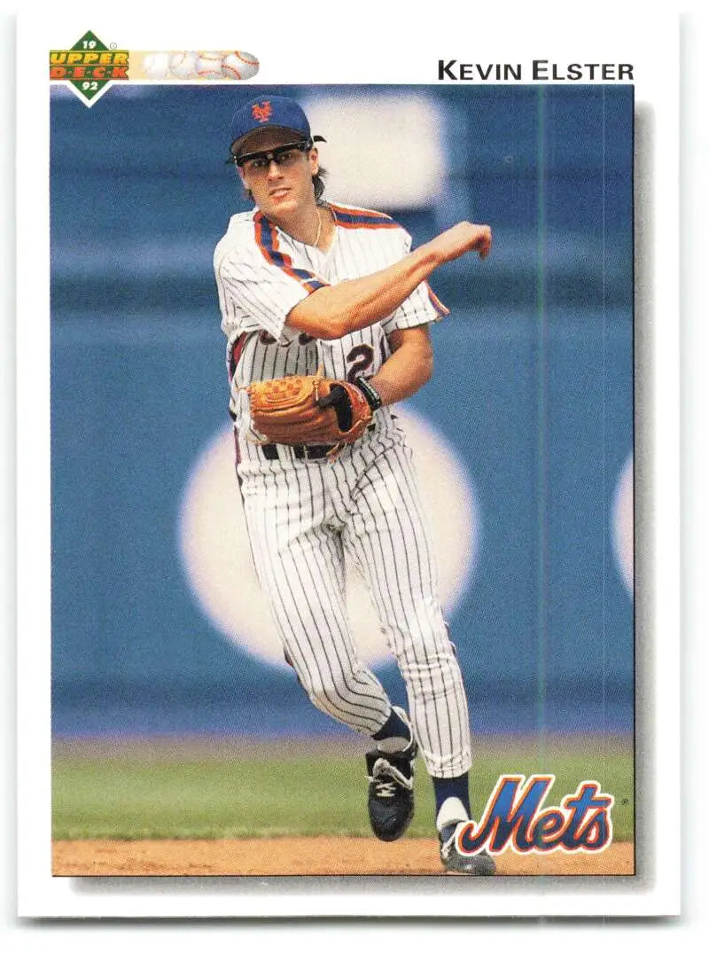 Kevin Elster making a throw in pinstriped uniform New York Mets baseball card