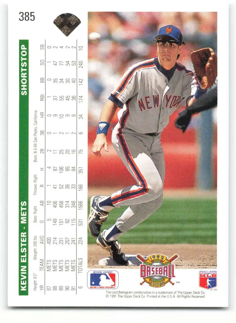 Kevin Elster running on the field in a New York Mets baseball card 1992 Upper Deck