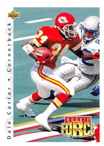 Dale Carter 1992 Upper Deck football card with original gloss, NM-MT condition