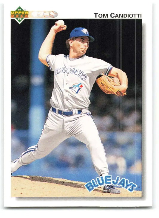 Tom Candiotti pitching in a Toronto Blue Jays uniform, Upper Deck baseball card image
