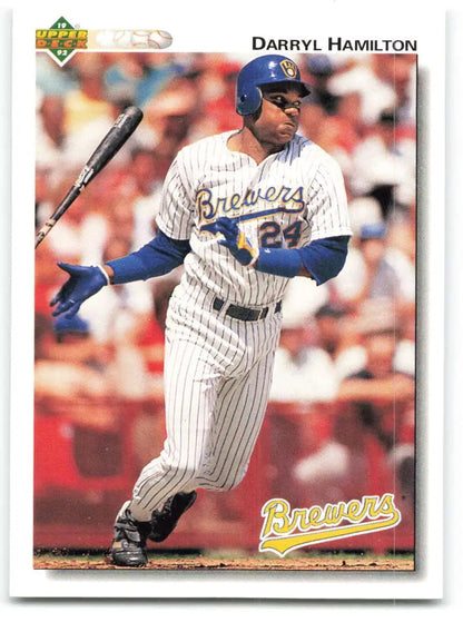 Darryl Hamilton in pinstriped uniform on 1992 Upper Deck Milwaukee Brewers baseball card