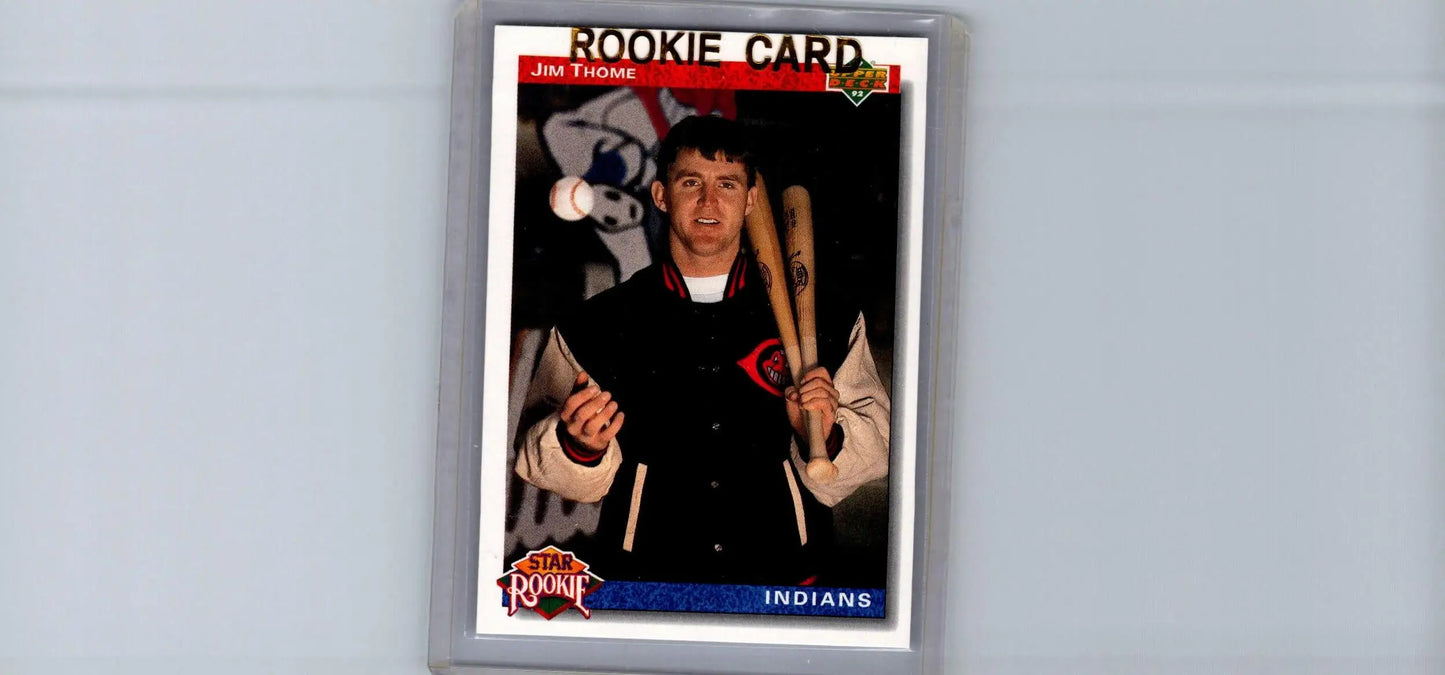 Jim Thome 1992 Upper Deck rookie baseball card with letterman jacket and bat
