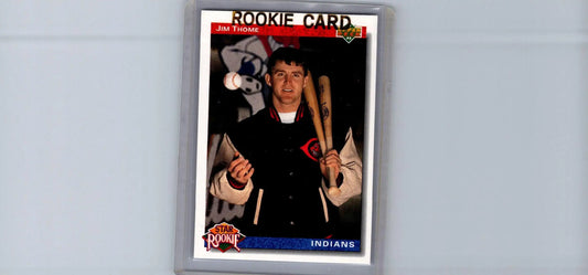 Jim Thome 1992 Upper Deck rookie baseball card with letterman jacket and bat