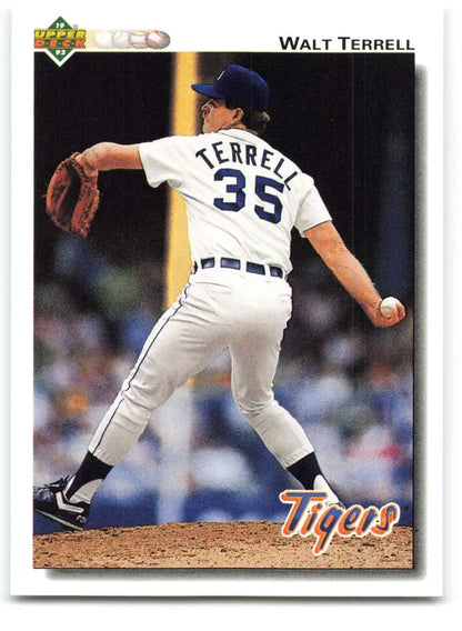 Walt Terrell pitching in jersey #35 for the Detroit Tigers baseball card