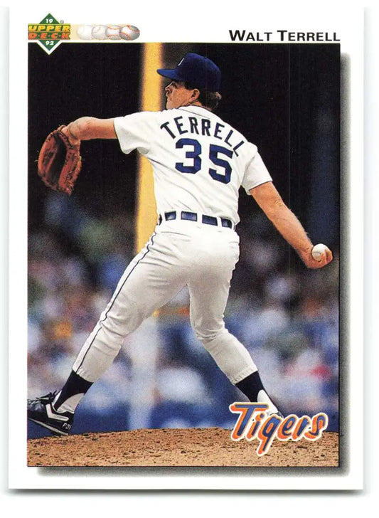 Walt Terrell pitching in jersey #35 for the Detroit Tigers baseball card