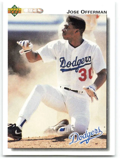Jose Offerman 1992 Upper Deck baseball card featuring Dodgers player in home uniform