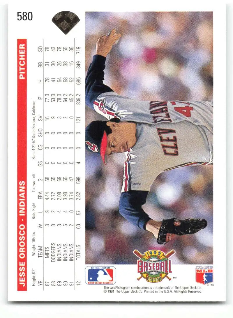 Baseball trading card of Jesse Orosco pitching for Cleveland Indians from Upper Deck