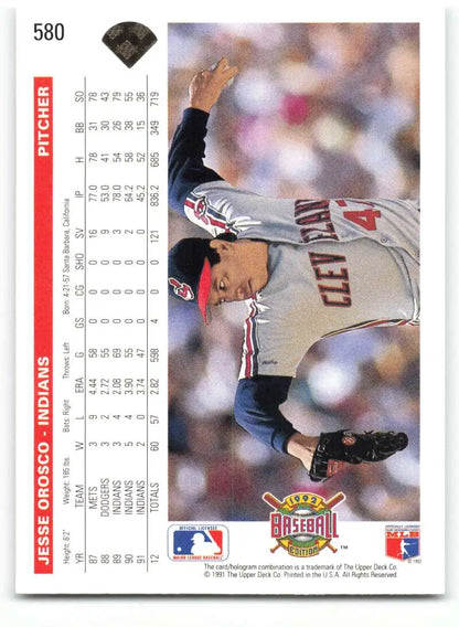 Baseball trading card of Jesse Orosco pitching for Cleveland Indians from Upper Deck