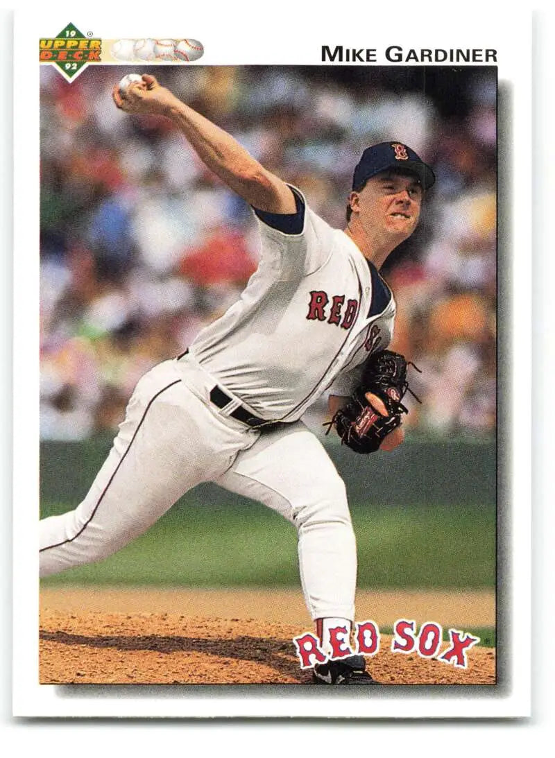 Baseball player in white Red Sox uniform pitching on the mound for Boston Red Sox card