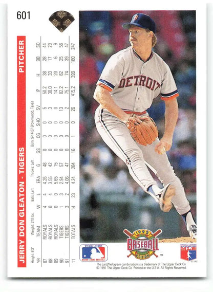 Detroit Tigers pitcher Jerry Don Gleaton in mid-delivery on 1992 Upper Deck baseball card