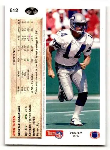 Rick Tuten Seattle Seahawks football card 1992 Upper Deck original gloss EX/N ID:61232