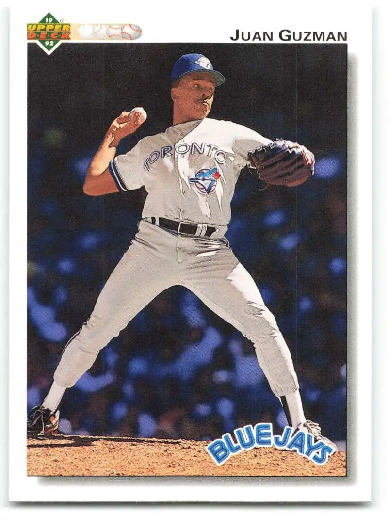 Baseball player Juan Guzman pitches in Toronto Blue Jays uniform, Upper Deck card