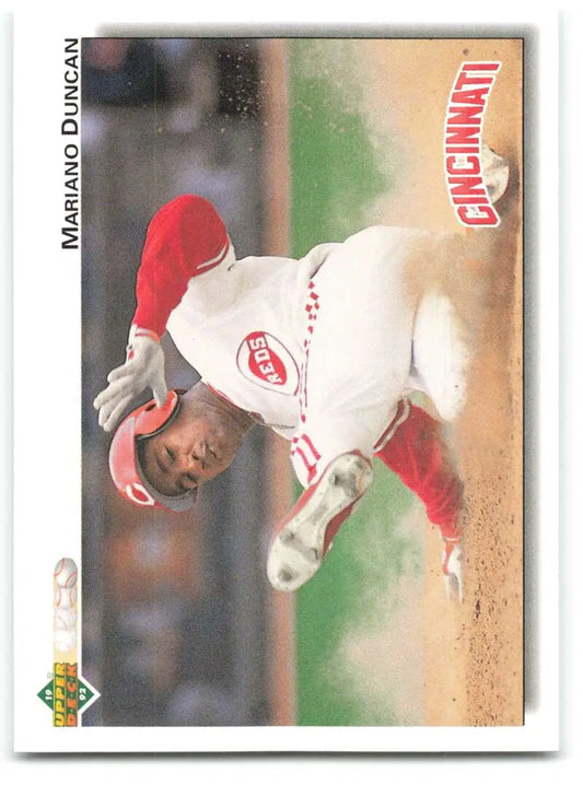 Mariano Duncan sliding into base in Cincinnati Reds uniform on Upper Deck card