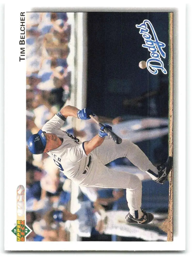 Tim Belcher in Dodgers uniform demonstrates pitching motion on baseball card