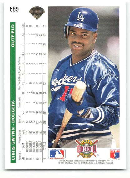 1992 Upper Deck Chris Gwynn Baseball Card of Los Angeles Dodgers player in blue uniform
